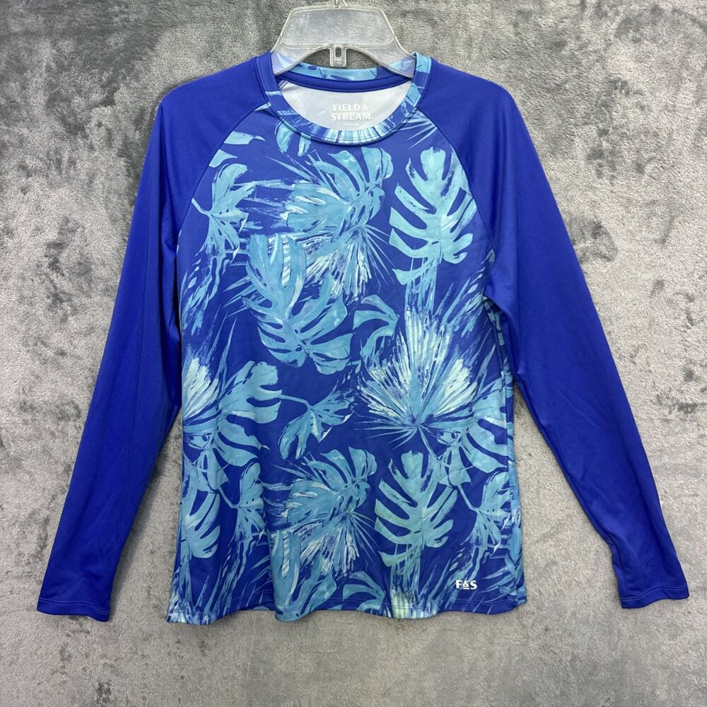 field and stream women small long sleeve upf 30 smart wick blue
